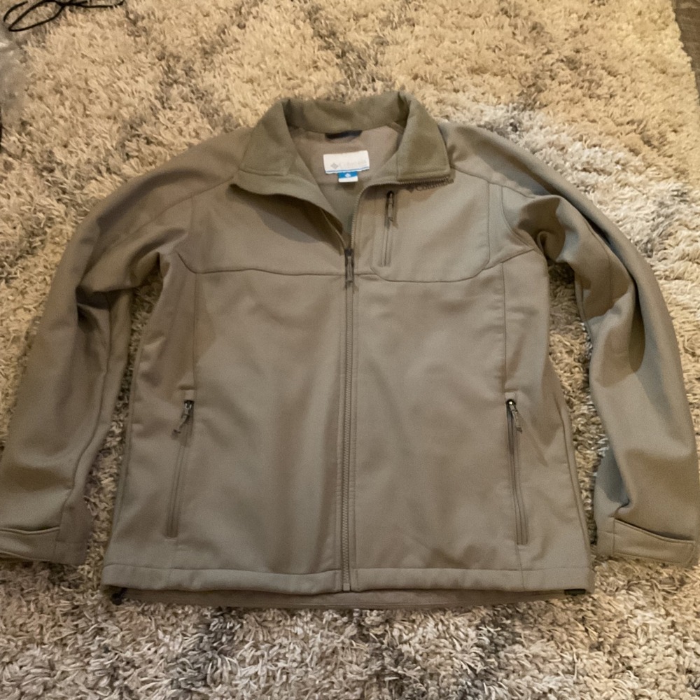 Columbia Ascender Softshell‎ Jacket Tan Khaki Full Zip Fleece Lined Mens Large